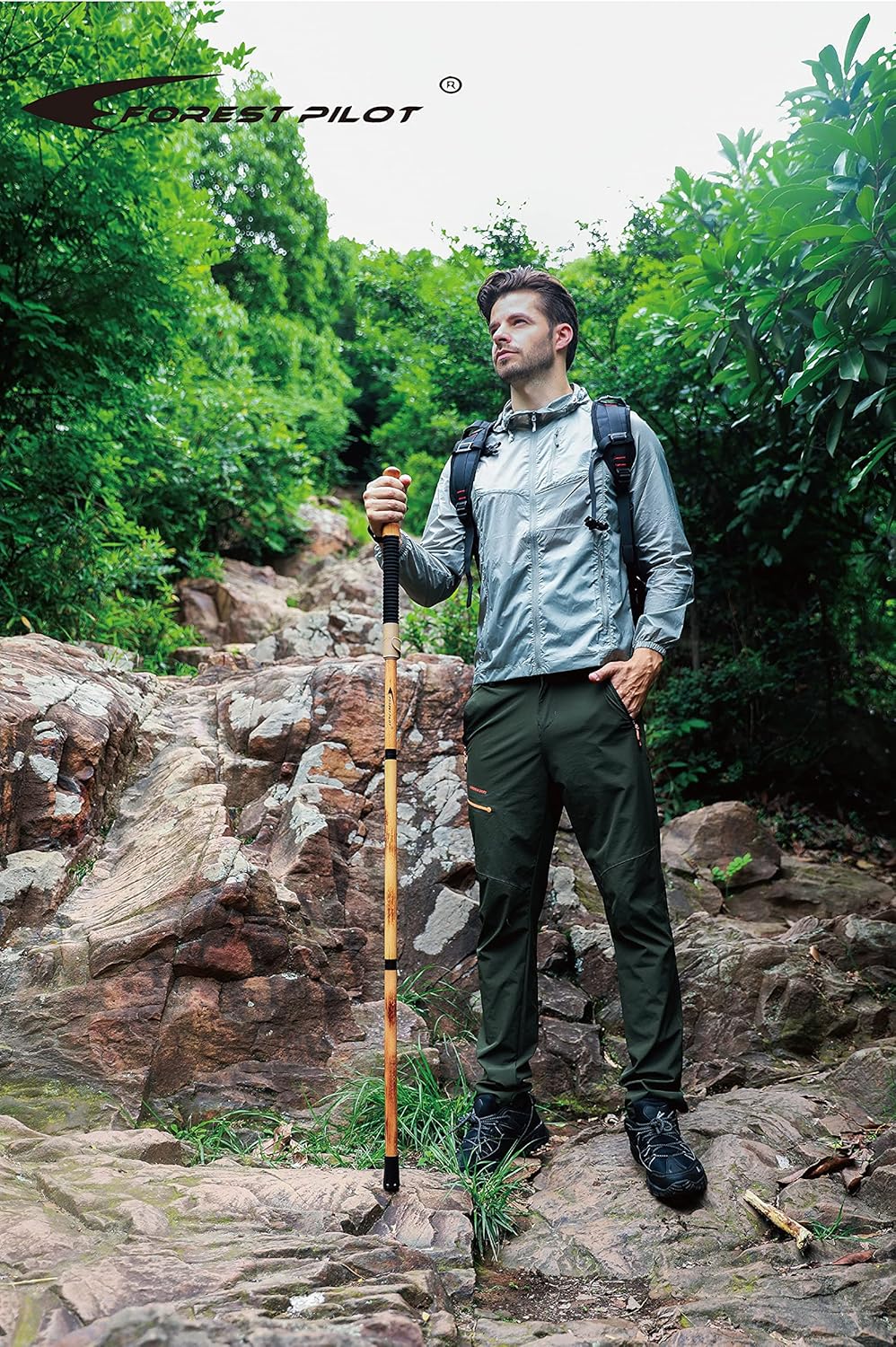 Trekking Poles- 1-pc Pack - Adjustable Hiking or Walking Stick –Strong, Natural Beech Wood - Quick Adjust Flip-Lock - Beech Wood Grip, Leather Strap - Image 6