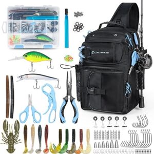 Calamus GearMaster Fishing Sling Tackle Bag & Tool Set | Fully Equipped Tackle Kit, Tackle Box, Fishing Lures, Pliers & Scissors, Lip Gripper, Wacky Tool, Fishing Gifts for Men